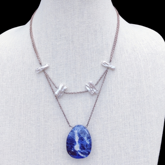 Vintage Jewelry - Vintage sodalite and pearl necklace